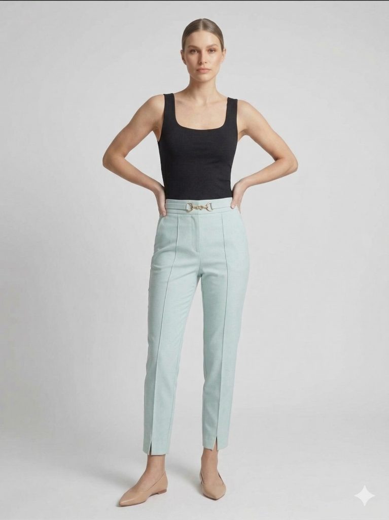 MEZZURA Önü Tokalı Pantolon 2165 - mint