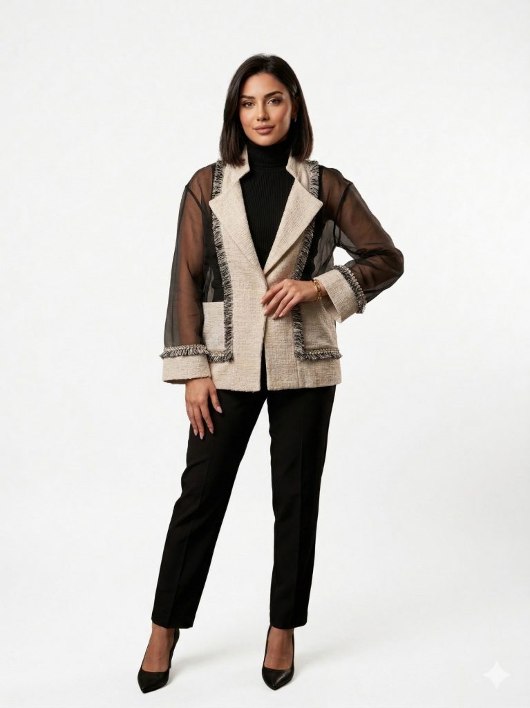 MİANOTTE Taş İşlemeli Transparan Ceket  9015 - Siyah