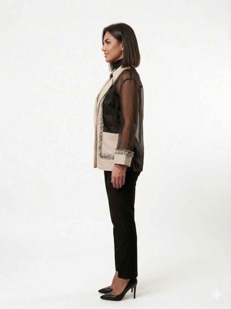 MİANOTTE Taş İşlemeli Transparan Ceket  9015 - Siyah