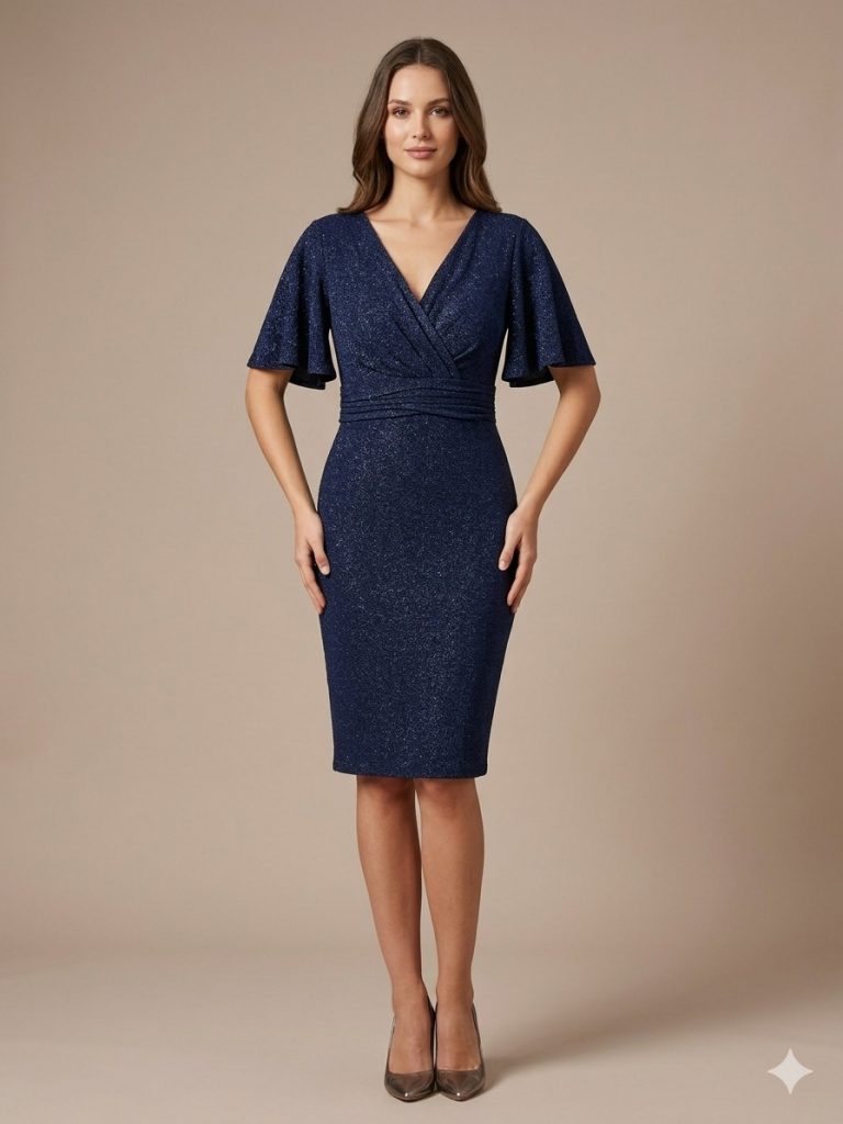 MİRAM V Yaka Yarasa Kol Elbise 4106 B.B - Lacivert