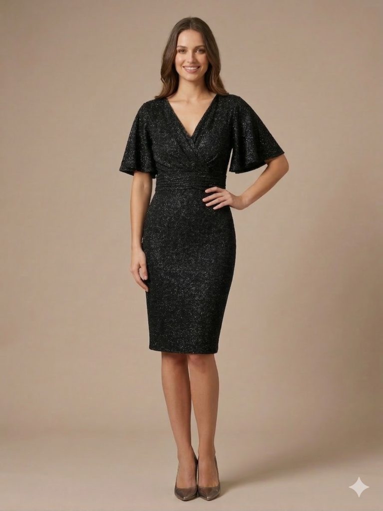 MİRAM V Yaka Yarasa Kol Elbise 4106 B.B - Siyah