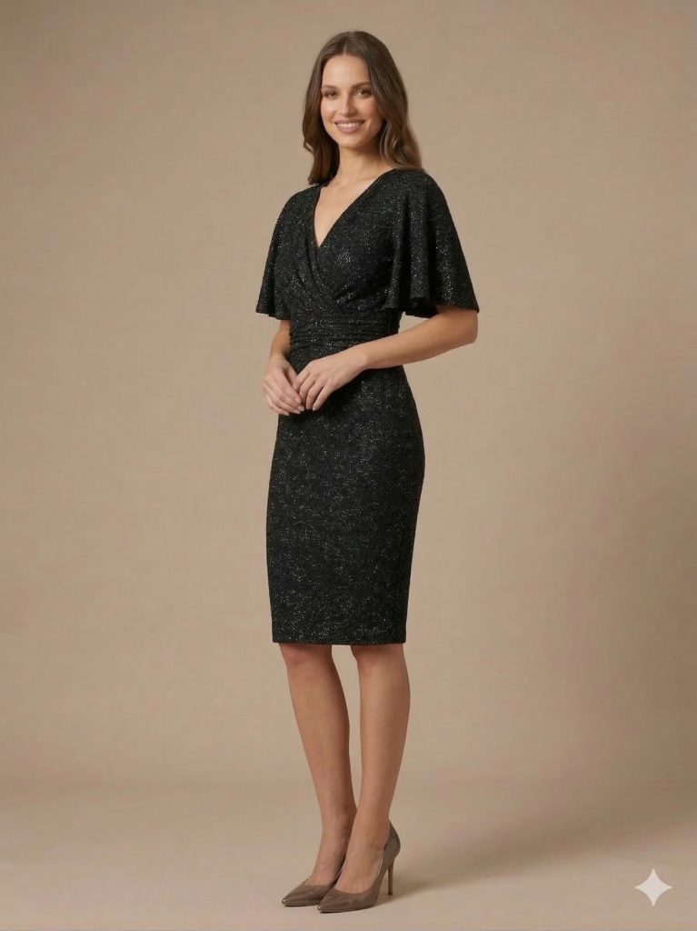 MİRAM V Yaka Yarasa Kol Elbise 4106 B.B - Siyah