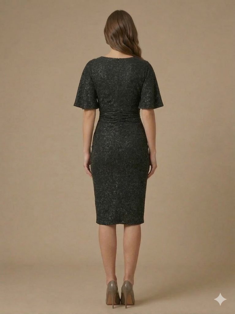 MİRAM V Yaka Yarasa Kol Elbise 4106 B.B - Siyah