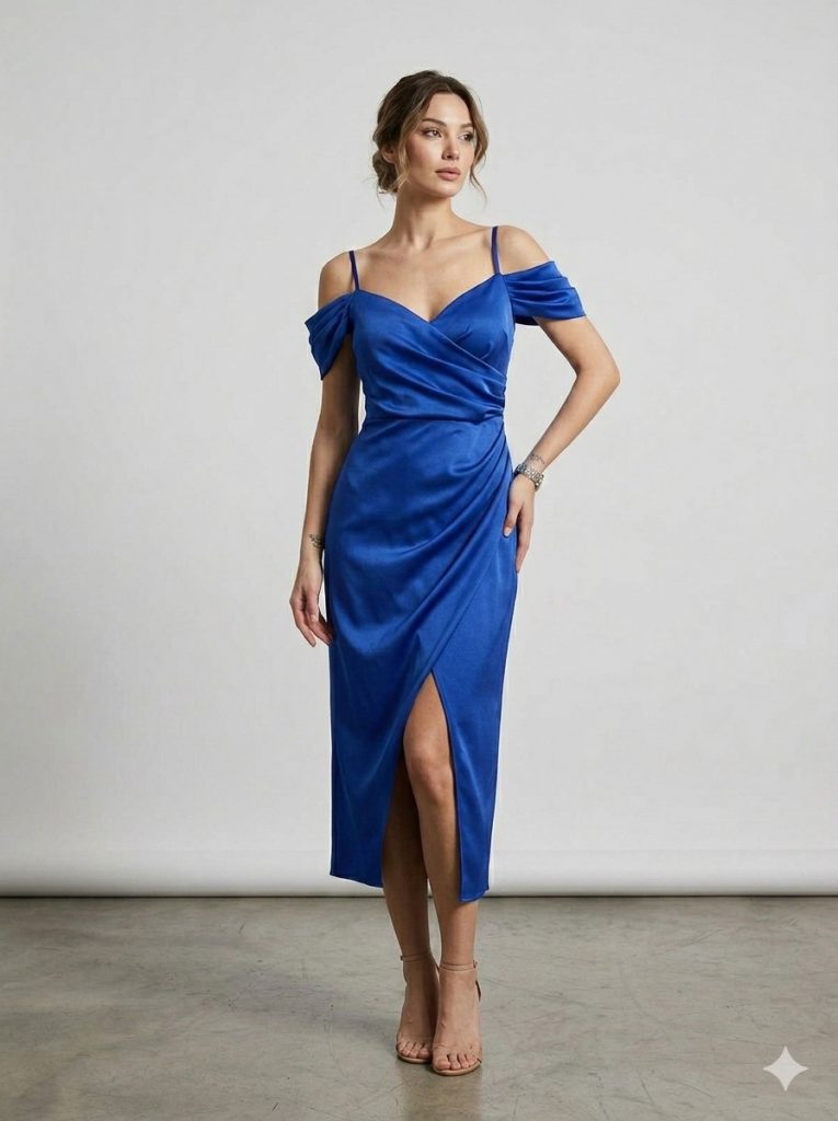 MİRAM Kol Detaylı Yırtmaçlı Abiye 4119 - SAKS