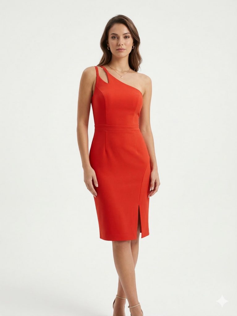 MİRAM Tek Omuz Askılı Elbise 4151 - turuncu