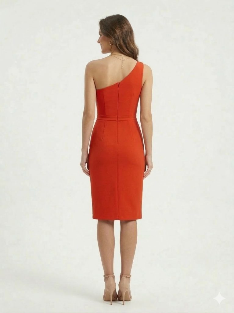 MİRAM Tek Omuz Askılı Elbise 4151 - turuncu