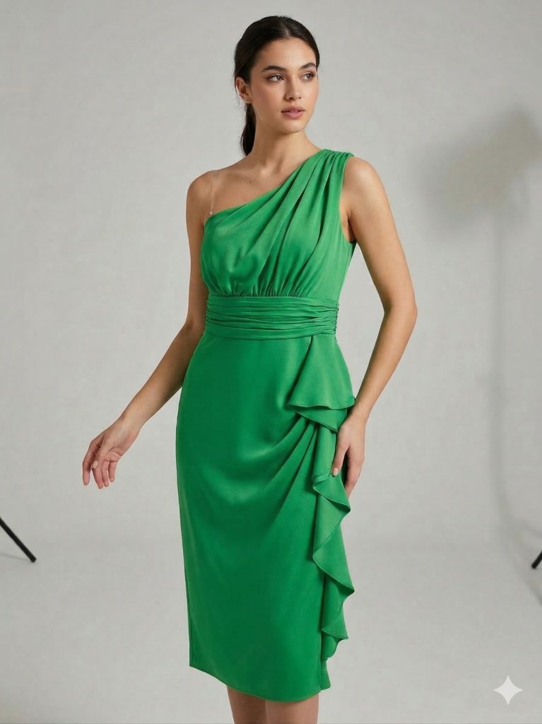 MİRAM Fırfır Detaylı Tek Omuz Abiye Elbise 4163