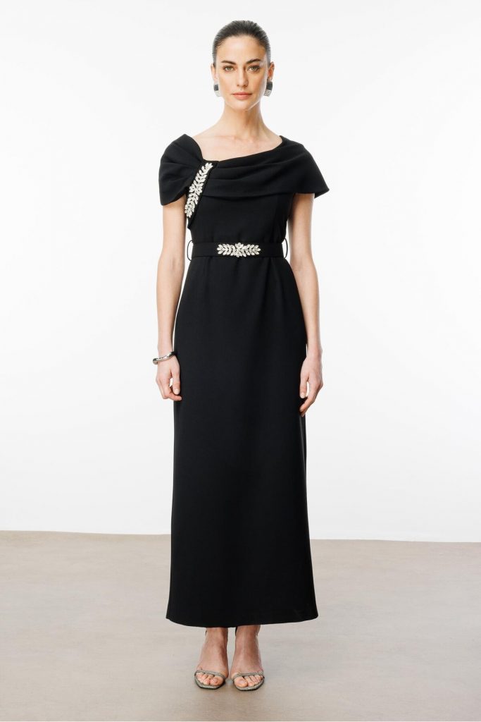 MODAİLGİ Aksesuar Detaylı Kemerli Elbise 0006 - Siyah