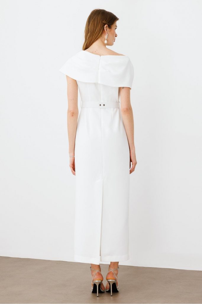 MODAİLGİ Aksesuar Detaylı Kemerli Elbise 0006 - EKRU