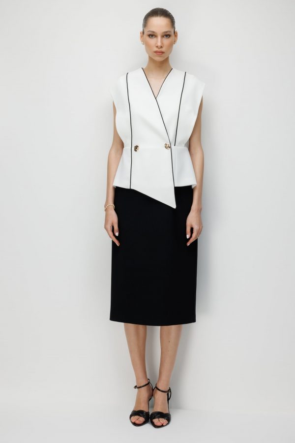 MODAİLGİ Biye Detaylı Kontrast Renk Kombinli Midi Boy Elbise 60116