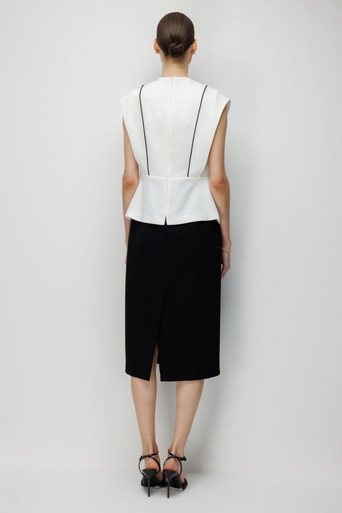 MODAİLGİ Biye Detaylı Kontrast Renk Kombinli Midi Boy Elbise 60116 - EKRU