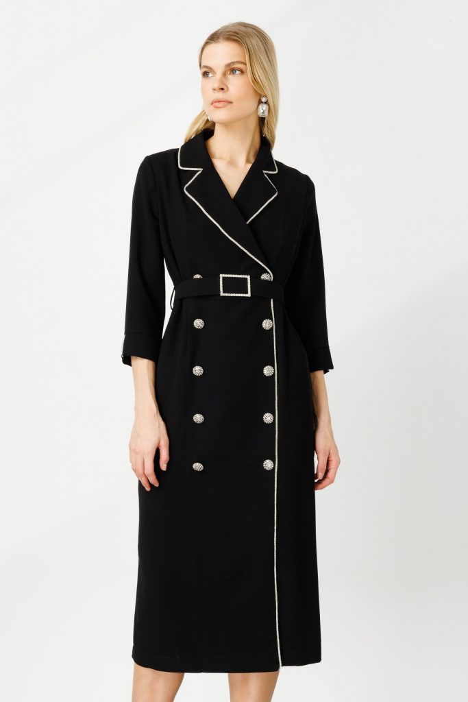 MODAİLGİ Şerit Taş Detaylı Kruvaze Elbise 6042 - Siyah