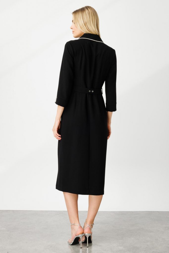 MODAİLGİ Şerit Taş Detaylı Kruvaze Elbise 6042 - Siyah