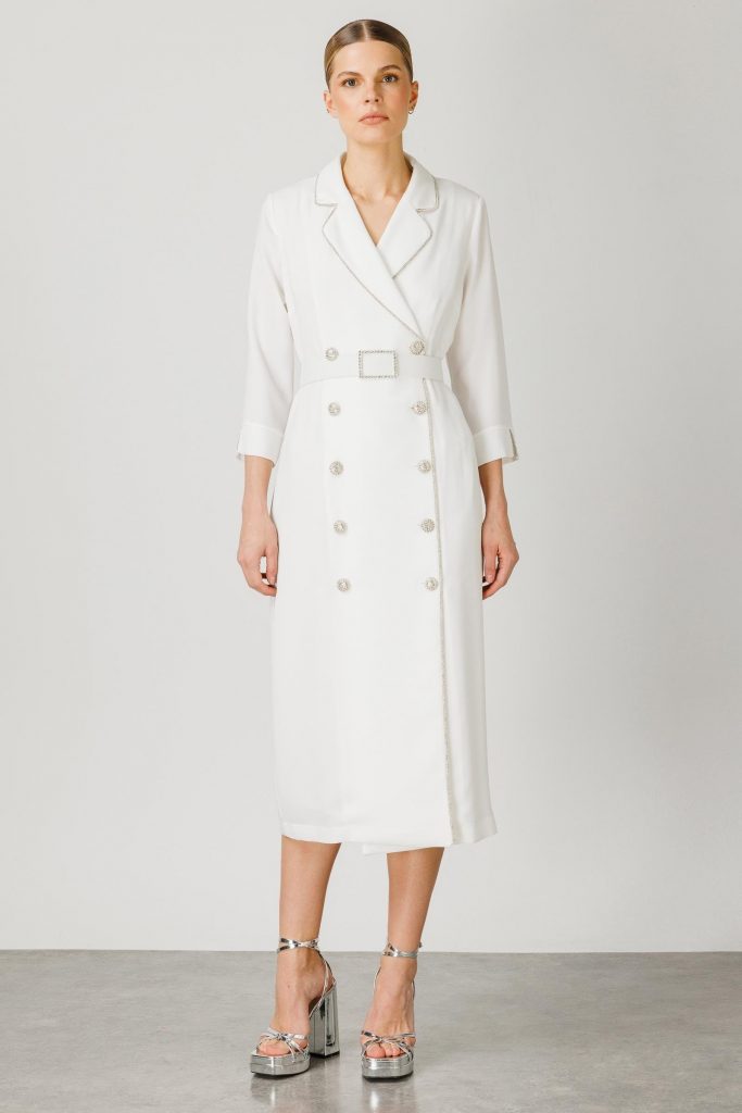 MODAİLGİ Şerit Taş Detaylı Kruvaze Elbise 6042 - EKRU