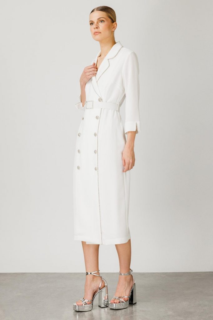 MODAİLGİ Şerit Taş Detaylı Kruvaze Elbise 6042 - EKRU