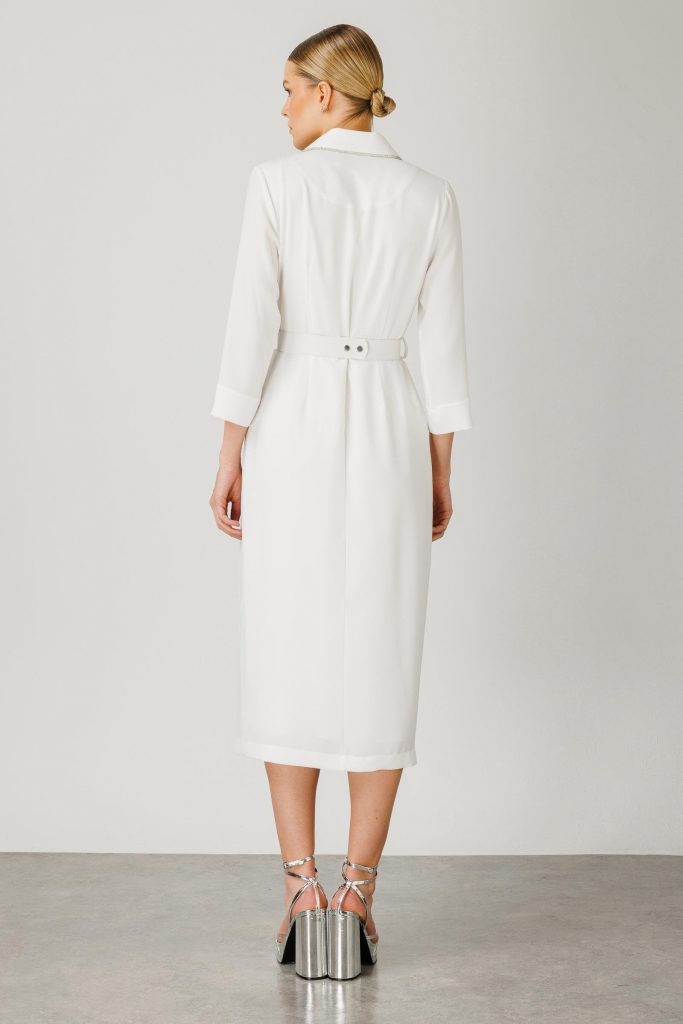 MODAİLGİ Şerit Taş Detaylı Kruvaze Elbise 6042 - EKRU