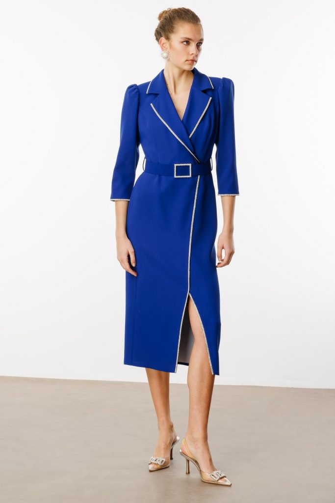 MODAİLGİ Şerit Taş Detaylı Kruvaze Elbise 6096 - SAKS