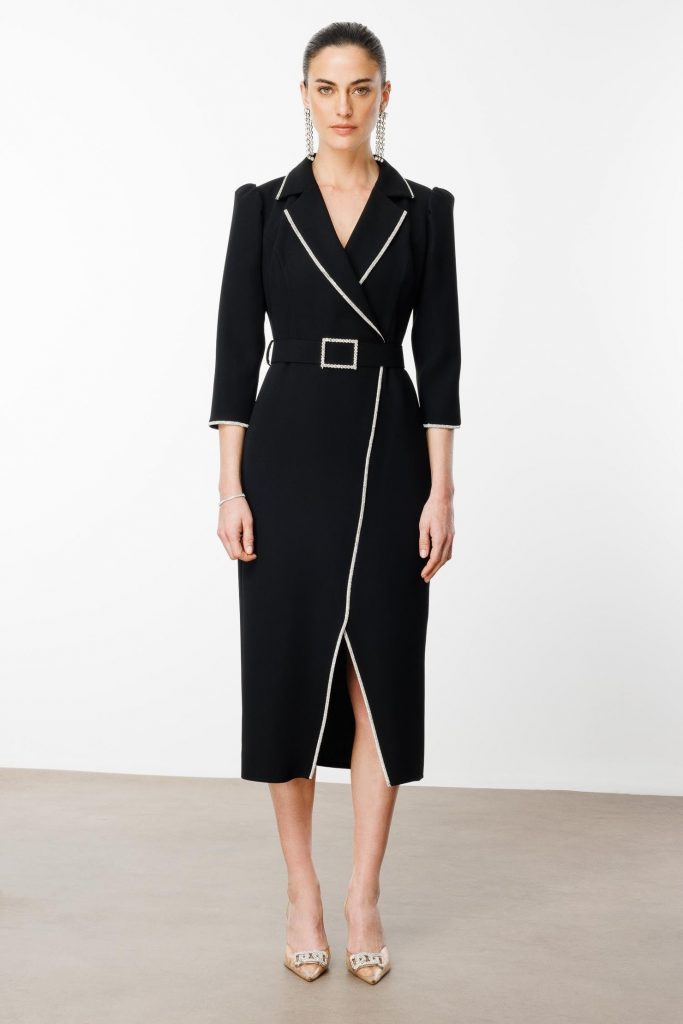 MODAİLGİ Şerit Taş Detaylı Kruvaze Elbise 6096 - Siyah