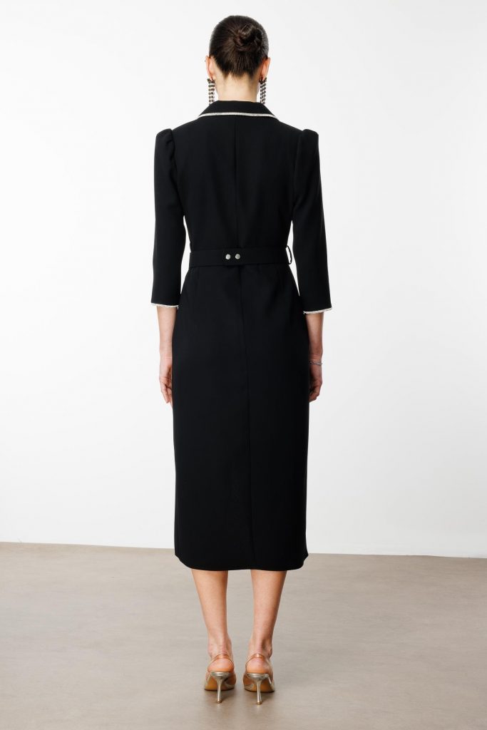 MODAİLGİ Şerit Taş Detaylı Kruvaze Elbise 6096 - Siyah