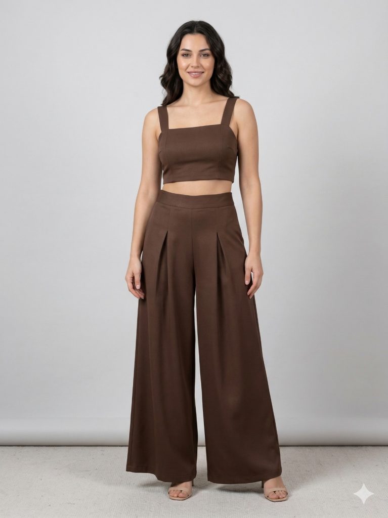 MODAİLGİ Saten Bol Paça Pantolon 40124 - kahve