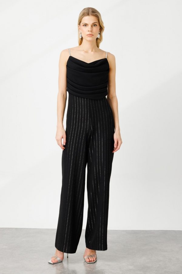 Modailgi Degaje Yaka Simli Çizgili Tulum 6721