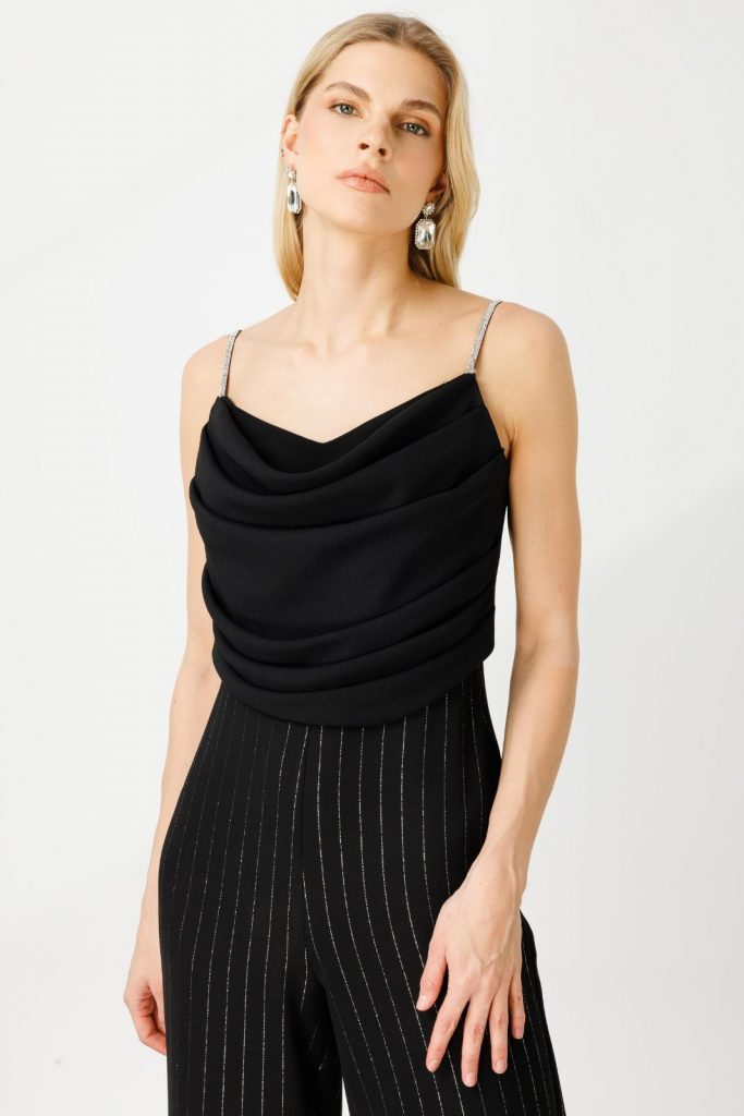 Modailgi Degaje Yaka Simli Çizgili Tulum 6721