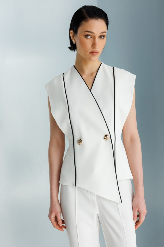 MODAİLGİ Biye Detaylı Kruvaze Yelek 70116 - EKRU