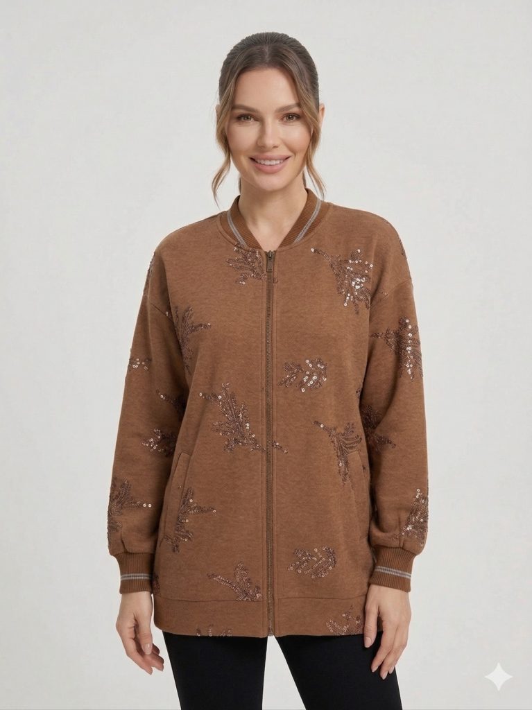 MY312 Kendinden İşlemeli Ceket  7735 - taba