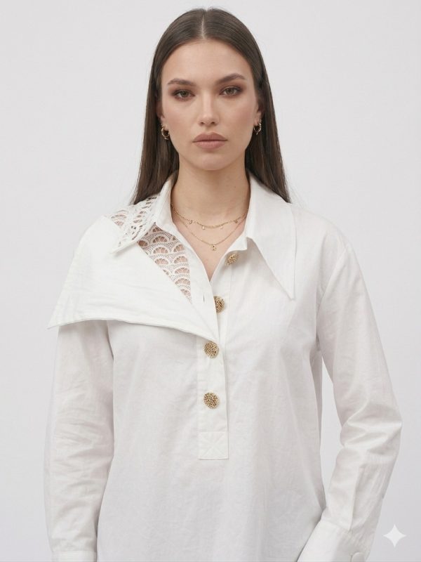MY312 Dantel Detaylı Gold Düğmeli Gömlek 8835