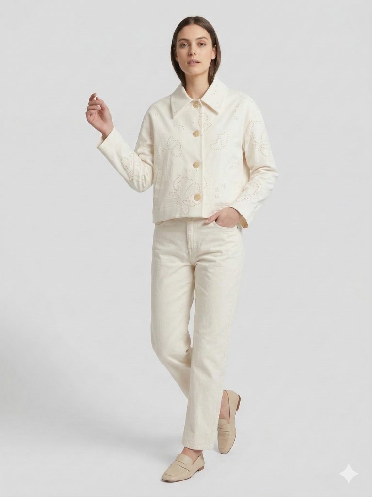 NAAR Kendinden İşlemeli Ceket 32610 - EKRU