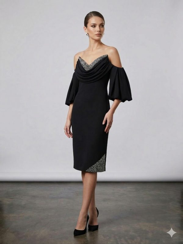 ODRELLA Yakası Taş Detaylı Abiye Elbise 6532