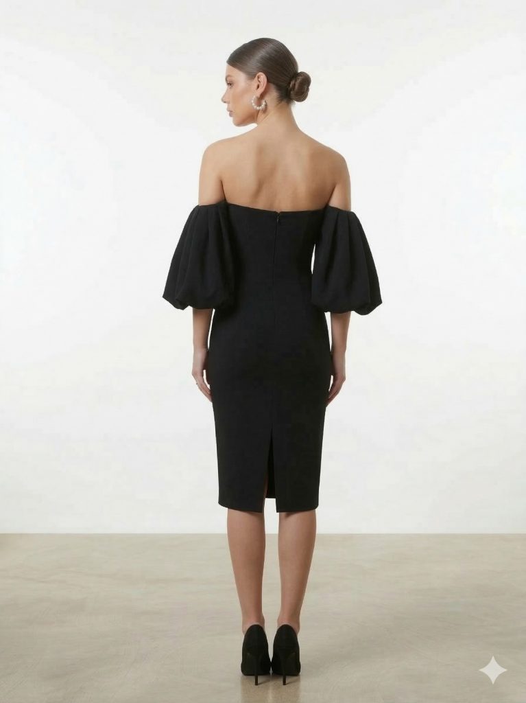 ODRELLA Yakası Taş Detaylı Abiye Elbise 6532 - Siyah