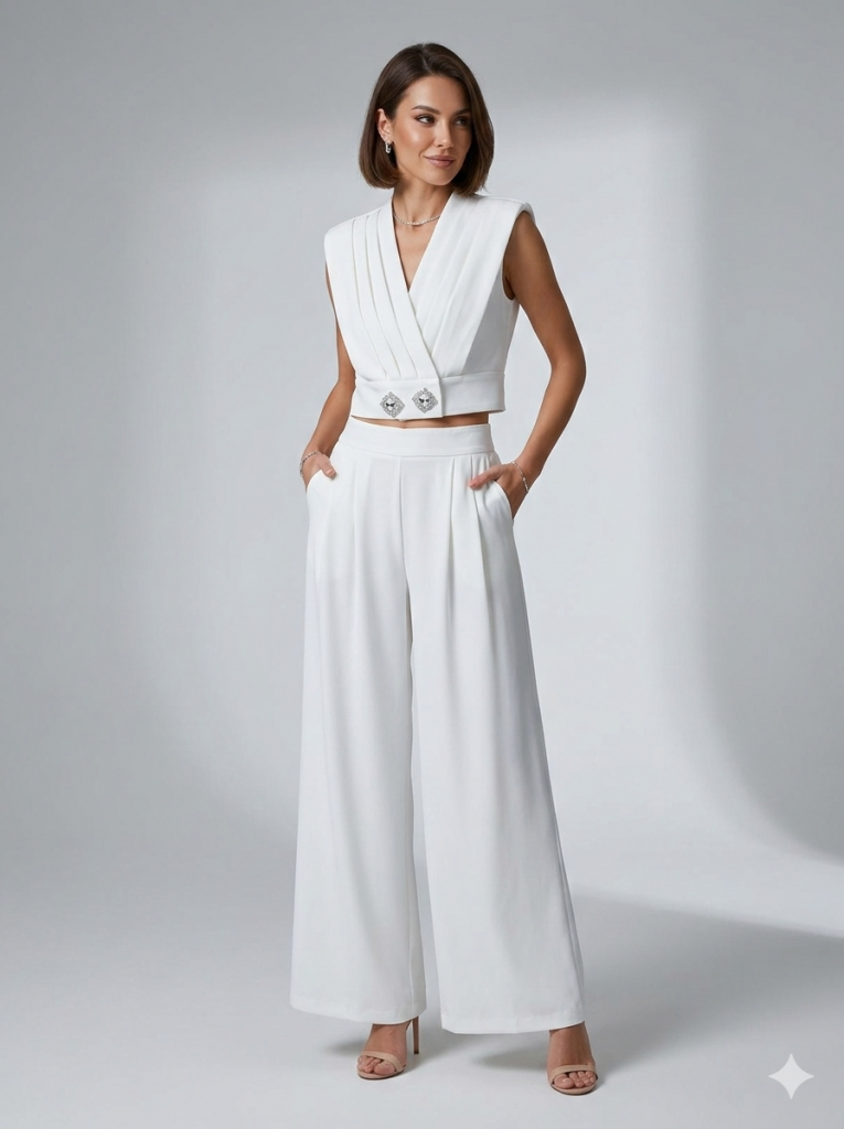 ON TRİKO Beli Taşlı Sıfır Kol Bluz 70300 - EKRU