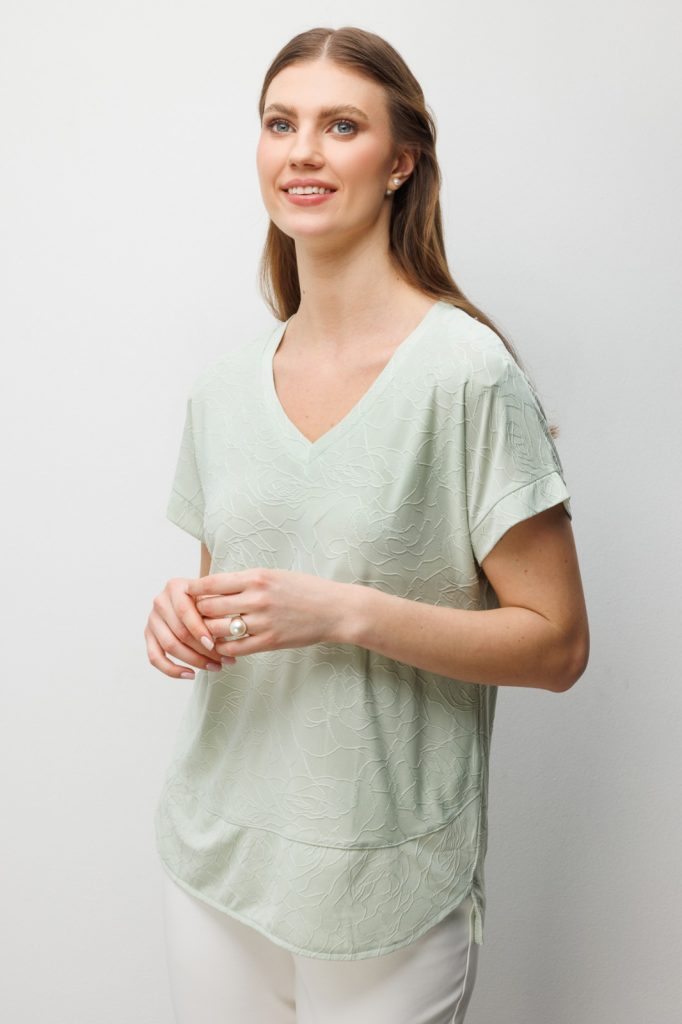 ON TRİKO V Yaka Desenli Büyük Beden Bluz 71343 - mint