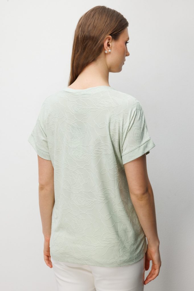 ON TRİKO V Yaka Desenli Büyük Beden Bluz 71343 - mint