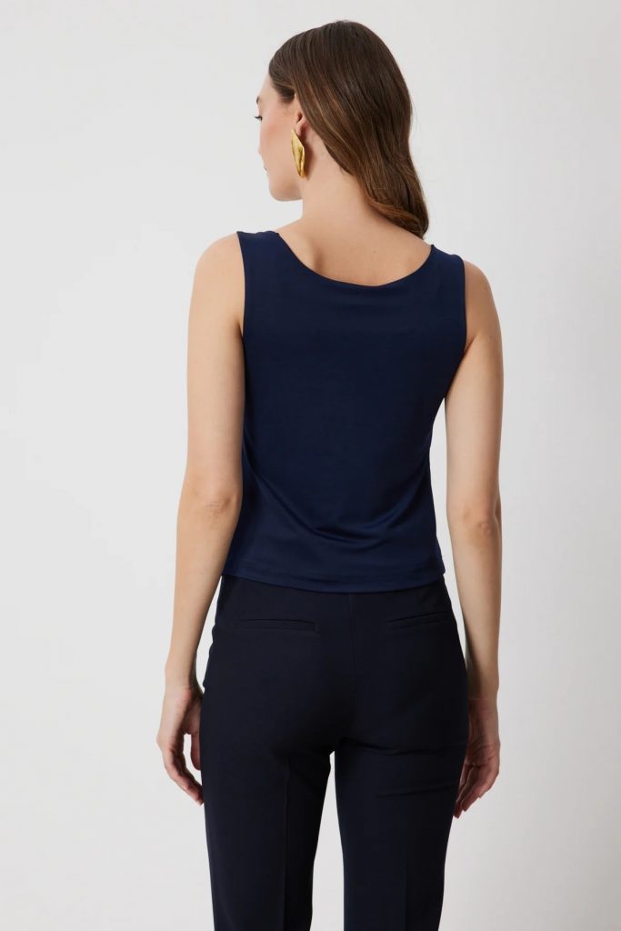 ON TRİKO Omuzları Aksesuarlı Degaje Yaka Bluz 71396 - Lacivert