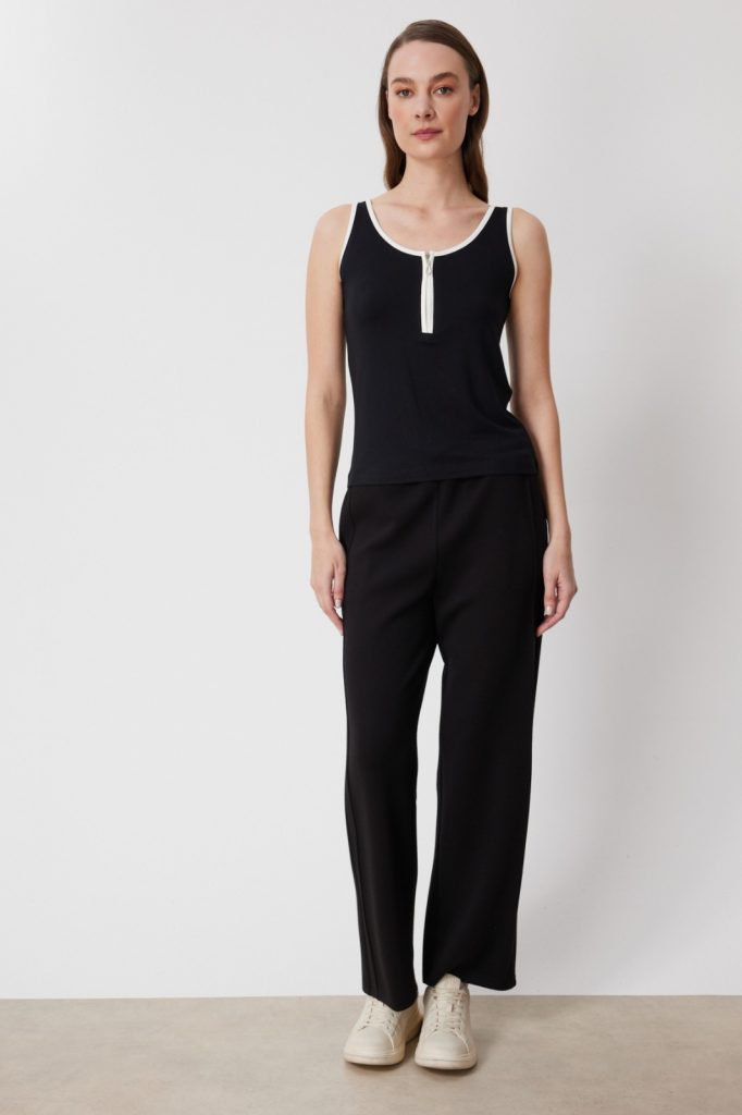 ON TRİKO Fermuar Detaylı Bluz  71417 - Siyah