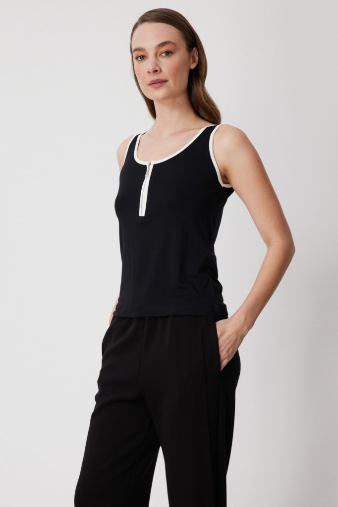 ON TRİKO Fermuar Detaylı Bluz  71417 - Siyah