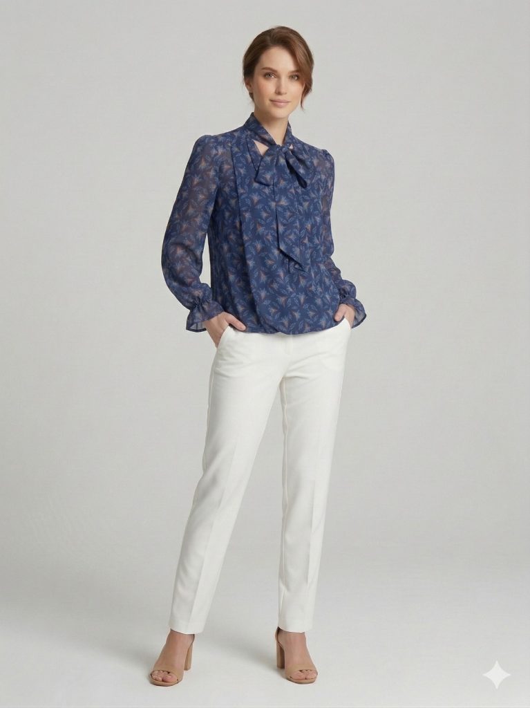 ON TRİKO Boyun Bağlamalı Bluz 72351 - Lacivert