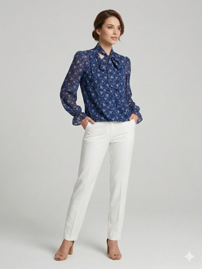 ON TRİKO Boyun Bağlamalı Bluz 72351 - Lacivert