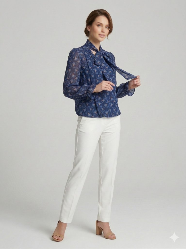 ON TRİKO Boyun Bağlamalı Bluz 72351 - Lacivert