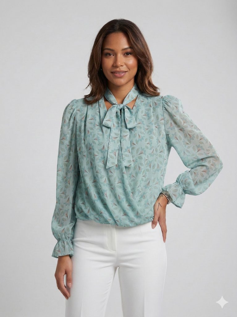 ON TRİKO Boyun Bağlamalı Bluz 72351 - mint