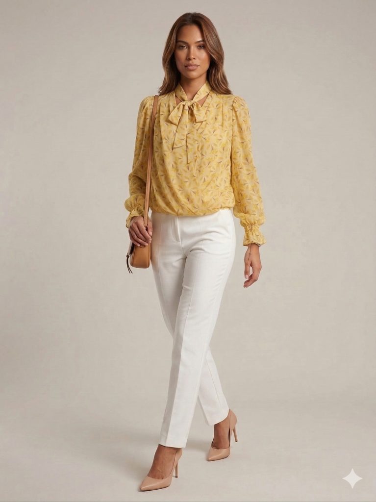 ON TRİKO Boyun Bağlamalı Bluz 72351 - SARI