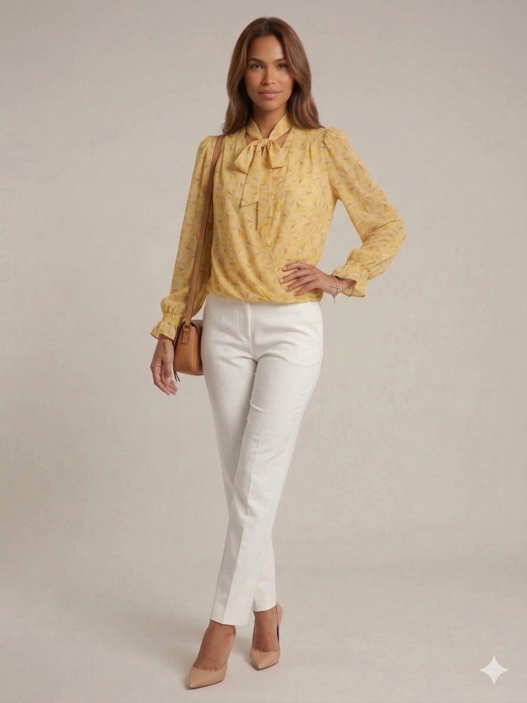 ON TRİKO Boyun Bağlamalı Bluz 72351 - SARI