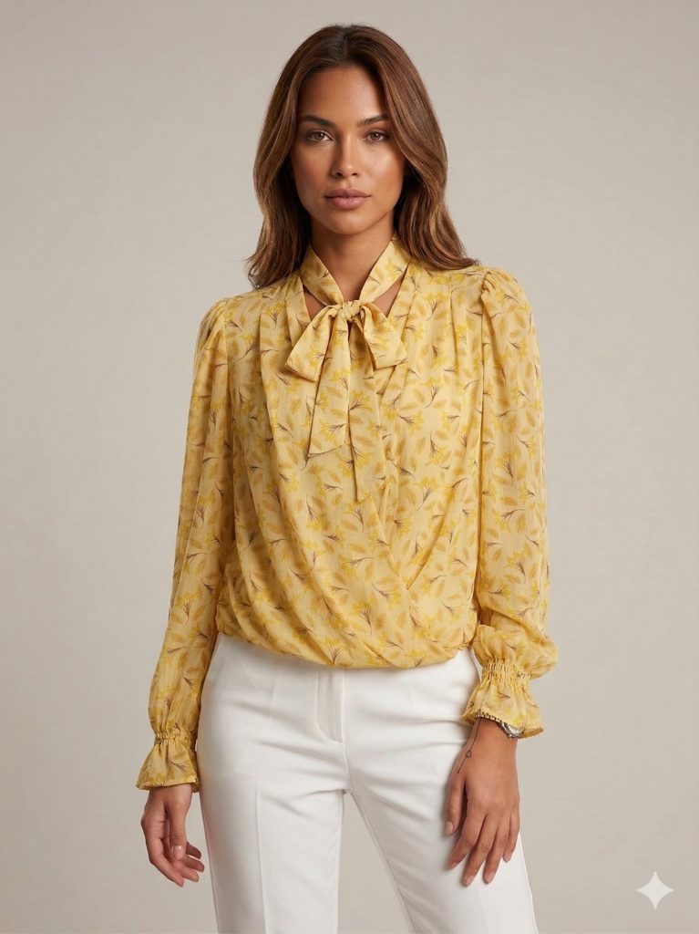 ON TRİKO Boyun Bağlamalı Bluz 72351 - SARI