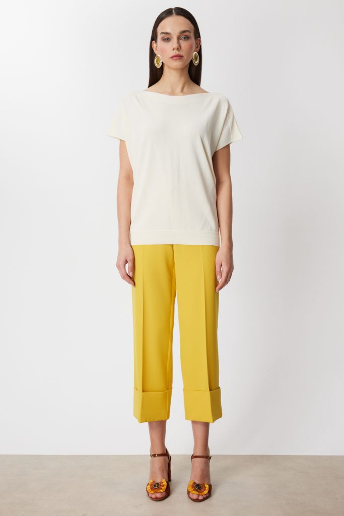 ON TRİKO Kayık Yaka Kısa Kollu Bluz 76370 - EKRU