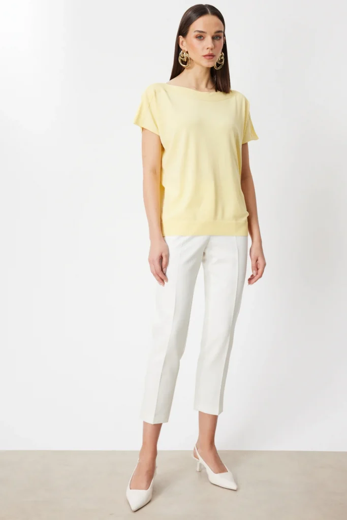 ON TRİKO Kayık Yaka Kısa Kollu Bluz 76370 - SARI