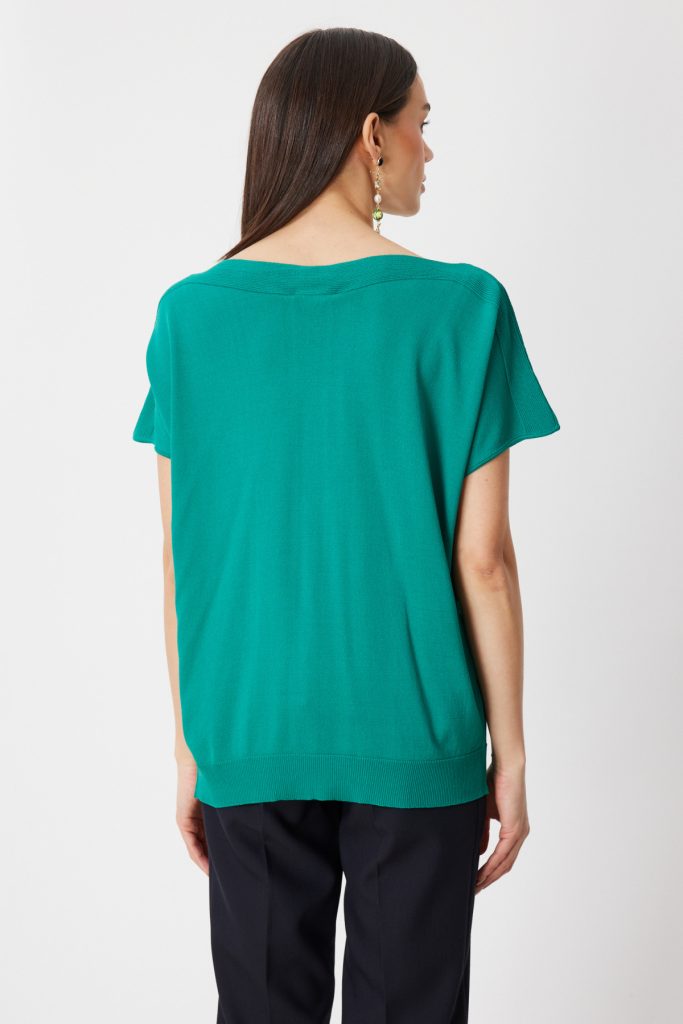 ON TRİKO Kayık Yaka Kısa Kollu Bluz 76370 - YEŞİL