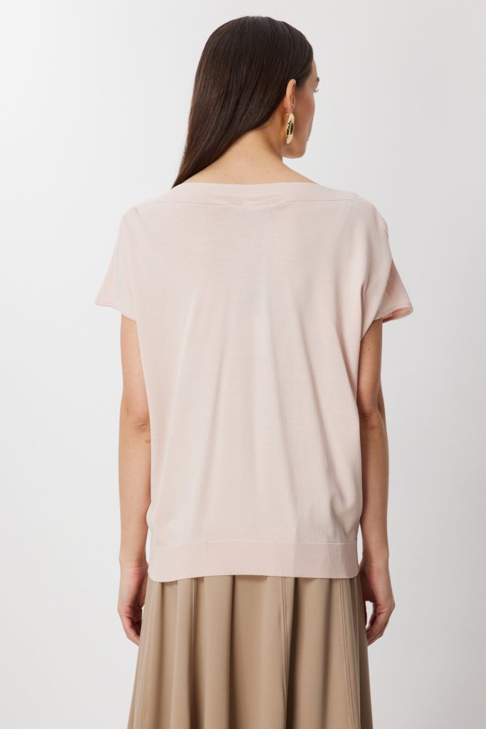 ON TRİKO Kayık Yaka Kısa Kollu Bluz 76370 - PUDRA