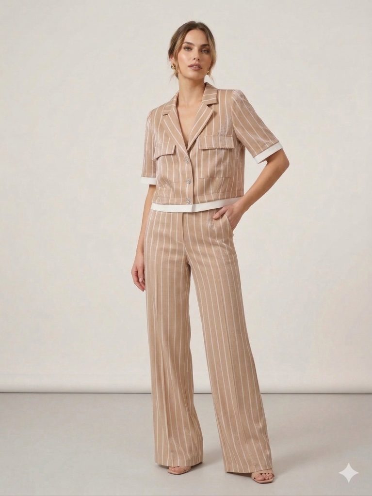 ON TRİKO Parlak Kumaş Kruvaze Yaka Bluz 72500 - KUM